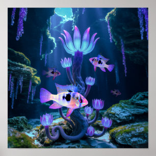 ブルーラムシクリッドファンタジー超現実的な水族館魚 ポスター
