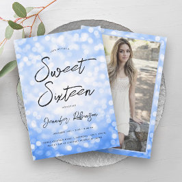 ブルーラモダンイツ写真甘い16パーティー 招待状