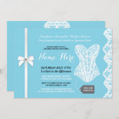 ブルーランジェリーシャワー招待状レースブライダルパーティ 招待状 (正面/裏面)
