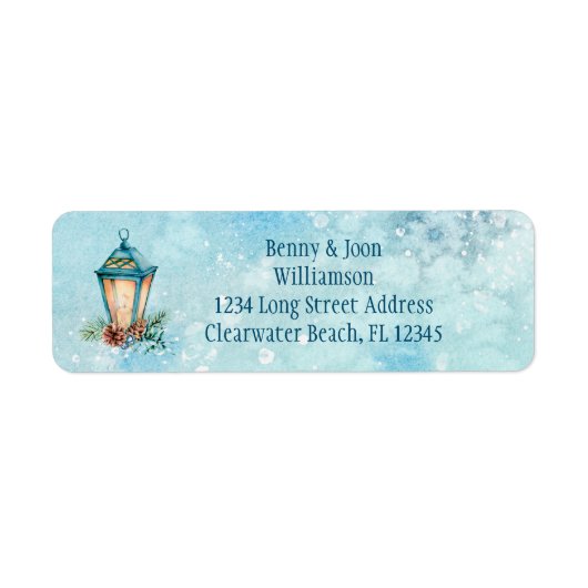 ブルーランタンアイボリーキャンドルとピネコーンリターン ラベル (正面)