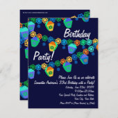 ブルーランタンカラフルバースデーパーティーへの招待 招待状 (正面/裏面)