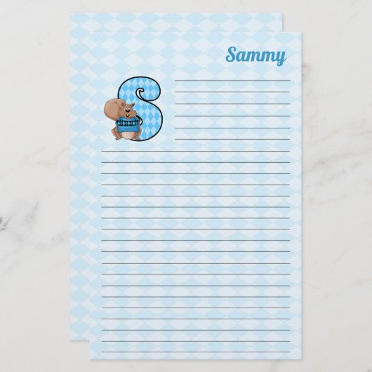 ブルーリス文字Sと名前の並び 便箋 (正面/裏面)