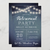 ブルーリタイアメントパーティーストリングライト招待状 招待状 (正面/裏面)