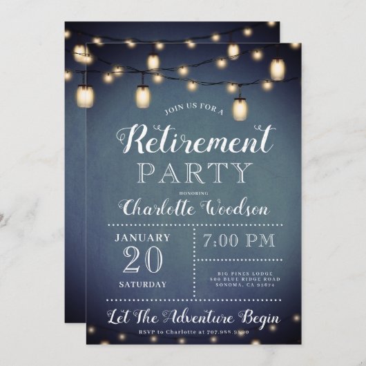 ブルーリタエレガントイメントパーティの招待状 招待状 (正面/裏面)