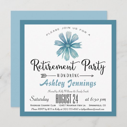 ブルーリタエレガントイメントパーティの招待状 招待状 (正面/裏面)