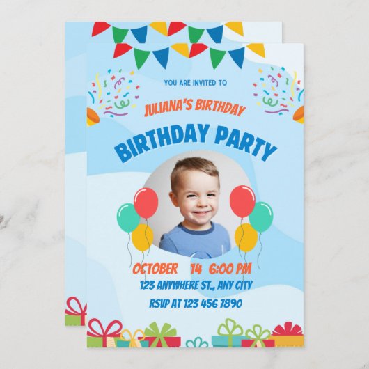 ブルーリッよくはしゃぐトルボーイハッピーバースデーパーティー 招待状 (正面/裏面)