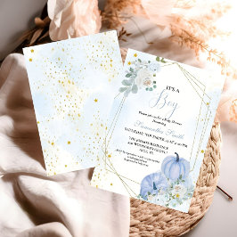 ブルーリッエレガントトルカボチャ男の子ベイビーシャワー 招待状