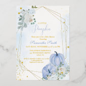 ブルーリッエレガントトルカボチャ男の子ベイビーシャワー 箔招待状 (正面)