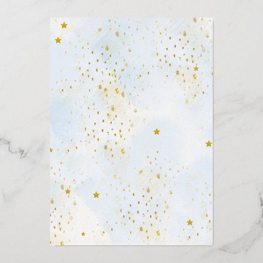 ブルーリッエレガントトルカボチャ男の子ベイビーシャワー 箔招待状 (裏面)