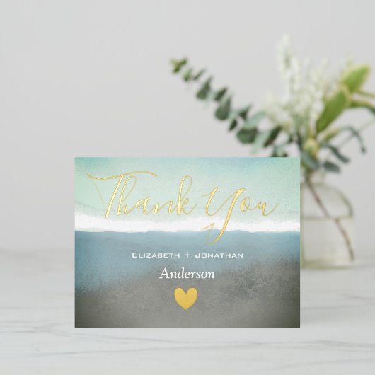 ブルーリッジ山感謝していあなたへ金ゴールド 箔招待状ポストカード (立ち正面)