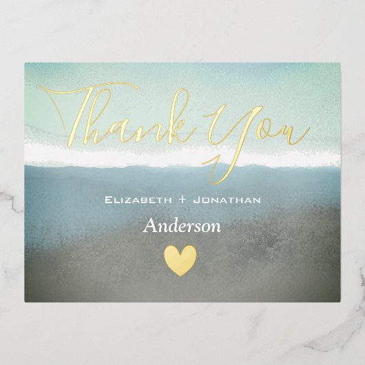 ブルーリッジ山脈 感謝の気持ちを込めて ゴールド 箔招待状ポストカード (正面)