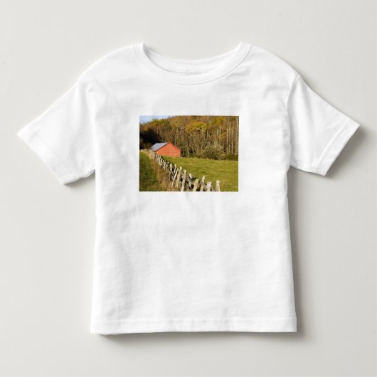 ブルーリッジ沿いの赤い納屋とフェンス トドラーTシャツ (正面)
