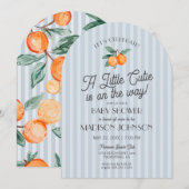 ブルーリトルかわいこちゃんオンザウェイシトラスベビーシャワー 招待状 (正面/裏面)