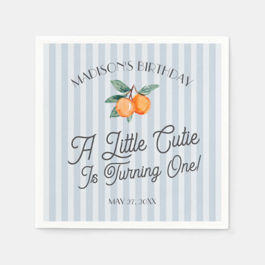 ブルーリトルかわいこちゃんパステルシトラスバースデーパーティー スタンダードカクテルナプキン (正面)
