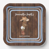 ブルーリトルオウムカウボーイウェスタンベビーシャワー ペーパープレート (正面)