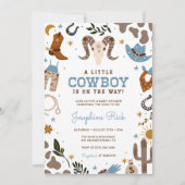 ブルーリトルカウボーイウェスタンロデオ赤ちゃんシャワー 招待状 (正面)
