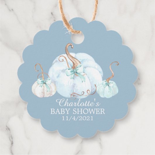 ブルーリトルカボチャありがとう赤ちゃんシャワーのお願い フェイバータグ (裏面)