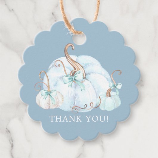 ブルーリトルカボチャありがとう赤ちゃんシャワーのお願い フェイバータグ (正面)