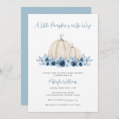 ブルーリトルカボチャが途中の男の子の赤ちゃんシャワー 招待状 (正面/裏面)