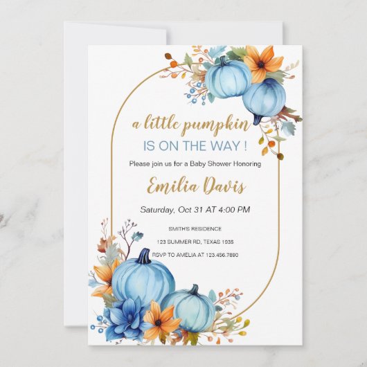 ブルーリトルカボチャベビーシャワー招待状 招待状 (正面)