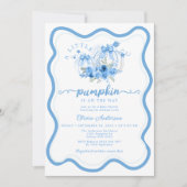 ブルーリトルカボチャ弓ウェーブフレーム赤ちゃんシャワー 招待状 (正面)