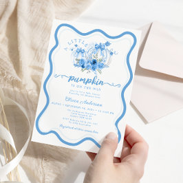 ブルーリトルカボチャ弓ウェーブフレーム赤ちゃんシャワー 招待状