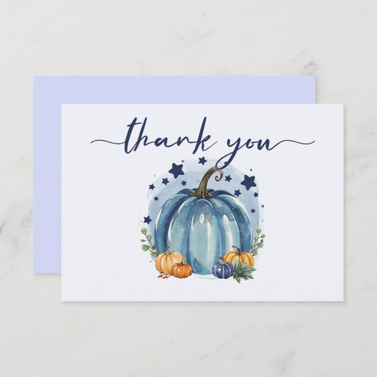 ブルーリトルカボチャ男の子の赤ちゃんシャワーありがとう サンキューカード (正面/裏面)