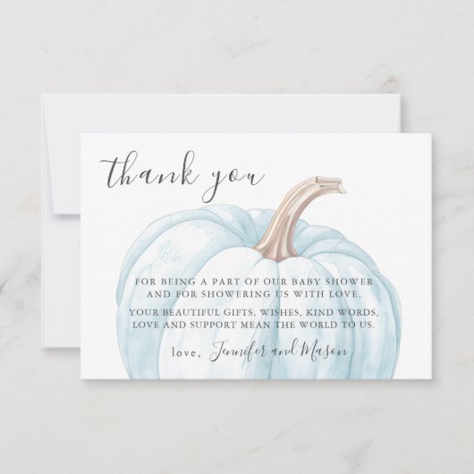 ブルーリトルカボチャ男の赤ちゃんシャワーサンキューカード 出欠カード (正面)