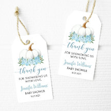 ブルーリトルカボチャ男の赤ちゃんシャワー感謝していユーラベル