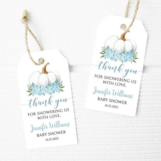 ブルーリトルカボチャ男の赤ちゃんシャワー感謝していユーラベル ギフトタグ