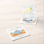 ブルーリトルカボチャ秋ボーイベビーシャワー スクエアペーパーコースター (インサイチュ)