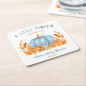 ブルーリトルカボチャ秋ボーイベビーシャワー スクエアペーパーコースター (アングル)
