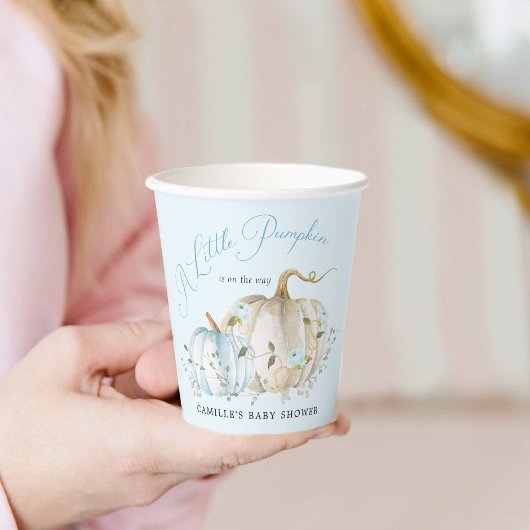 ブルーリトルカボチャ秋ボーイベビーシャワー 紙コップ