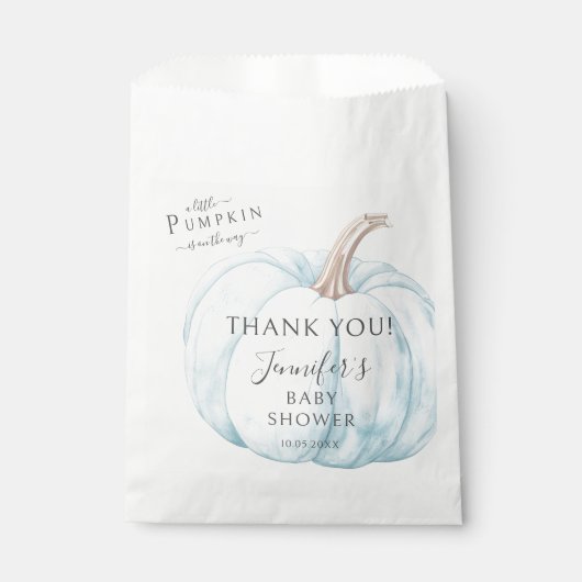 ブルーリトルカボチャ秋秋男の赤ちゃんシャワー フェイバーバッグ (正面)