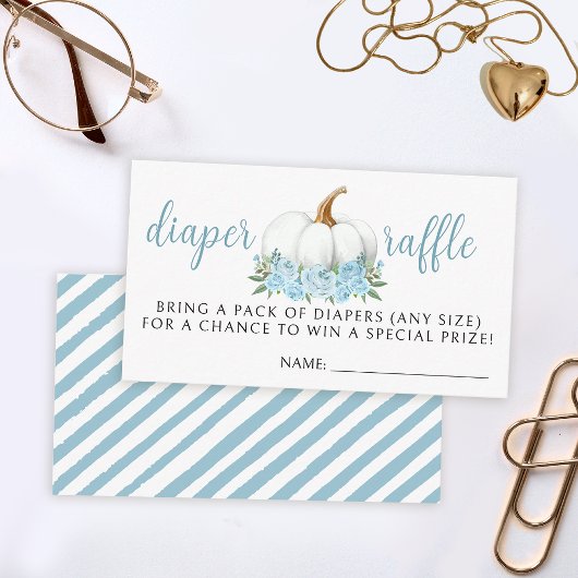 ブルーリトルカボチャ赤ちゃんシャワーおむつラッフルカード エンクロージャーカード