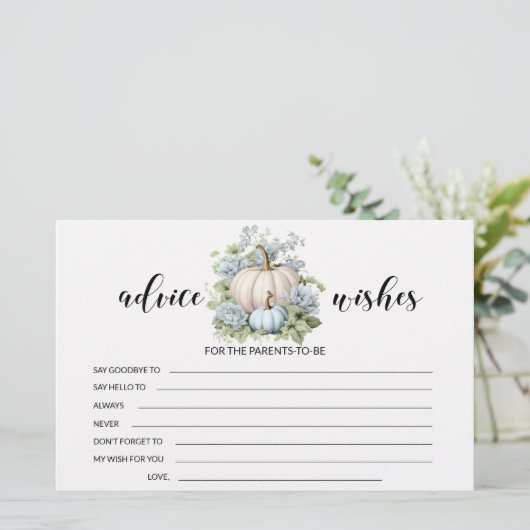 ブルーリトルカボチャ赤ちゃんシャワーアドバイスウィッシュカード 便箋 (スタンド正面)