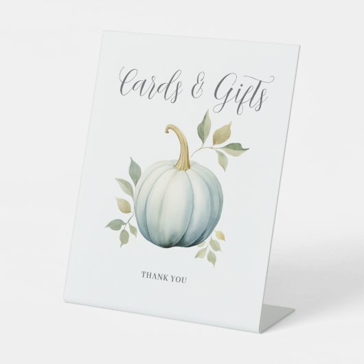 ブルーリトルカボチャ赤ちゃんシャワーカードギフト 台座サイン (正面)