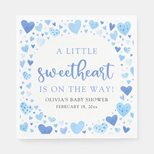 ブルーリトルスウィートバレンタインデーベビーシャワー スタンダードランチョンナプキン (正面)