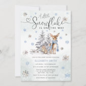 ブルーリトルスノーフレークウィンターウッドランドディアーベビー 招待状 (正面)
