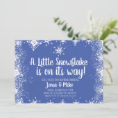 ブルーリトルスノーフレーク雪のスクリプトベビーシャワー 招待状 (スタンド正面)