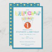 ブルーリトルチャンプバスケットボールナイエイジボーイ誕生日 招待状 (正面/裏面)