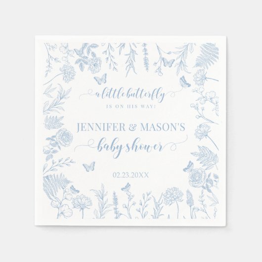 ブルーリトルバタフライエレガント男の赤ちゃんシャワー スタンダードカクテルナプキン (正面)