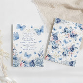 ブルーリトルバタフライフラワーボーイベビーシャワー 招待状