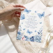 ブルーリトルバタフライフラワーボーイベビーシャワー 招待状