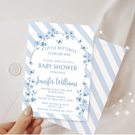 ブルーリトルバタフライフローラ男の赤ちゃんシャワー 招待状