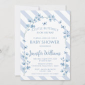 ブルーリトルバタフライフローラ男の赤ちゃんシャワー 招待状 (正面)