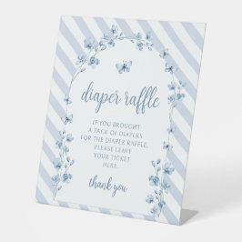 ブルーリトルバタフライ男の赤ちゃんおむつラッフルサイン 台座サイン