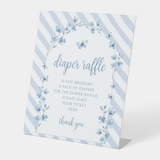 ブルーリトルバタフライ男の赤ちゃんおむつラッフルサイン 台座サイン (正面)