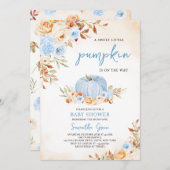 ブルーリトルパンプキンベイビーシャワー 招待状 (正面/裏面)