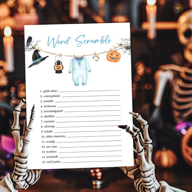 ブルーリトルブハロウィーンワードスクランブルゲーム (Halloween Baby Clothes Baby Shower Word Scramble Game)